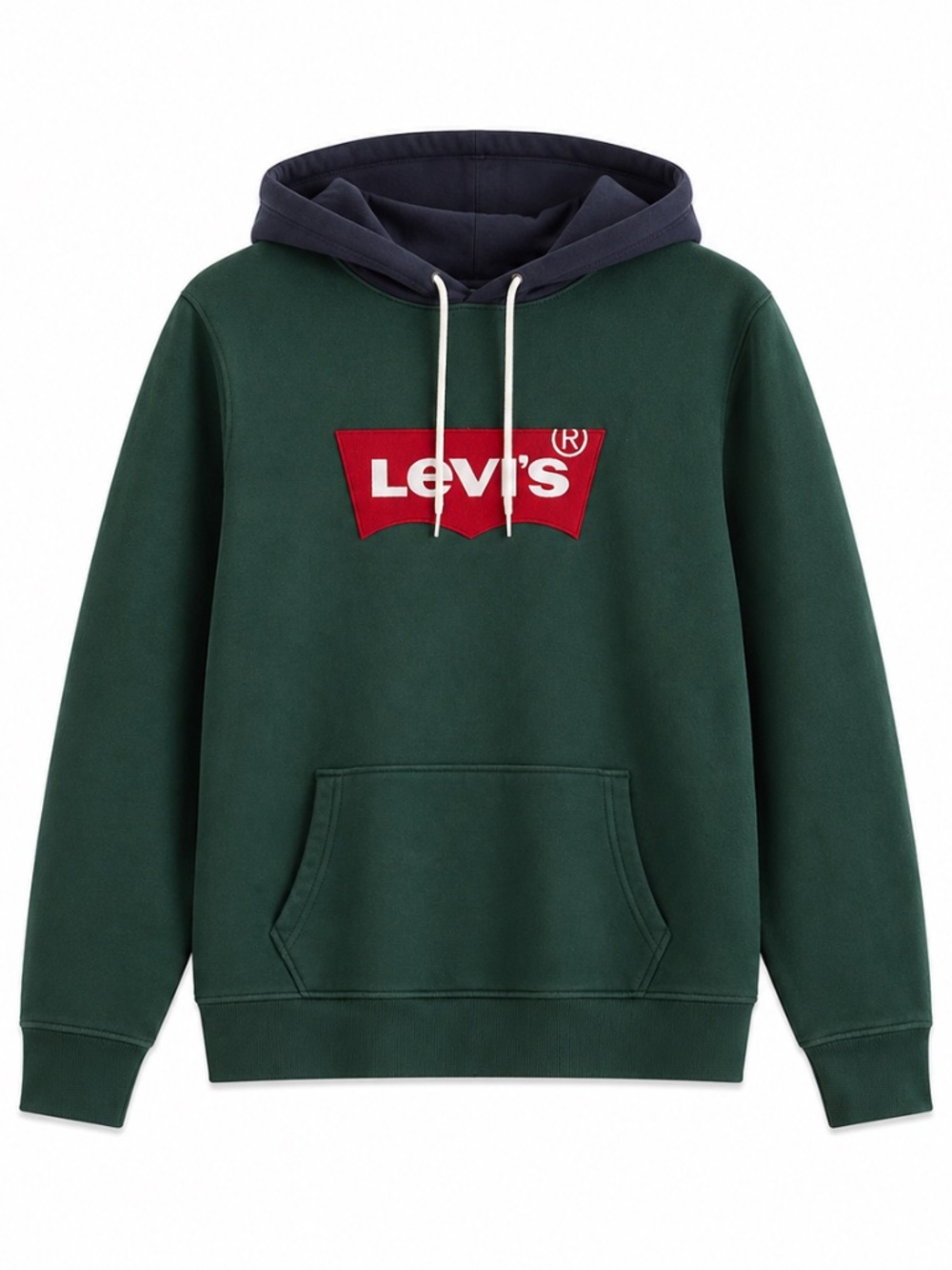 Levi’s Forest Green & Navy Hoodie w Large Red Logo Patch – Size Medium EUC